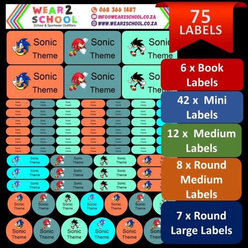 School stationery marking labels available in various themes